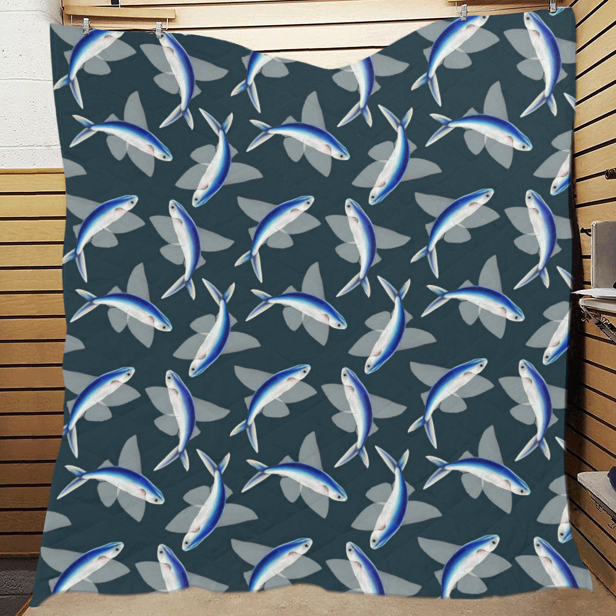 Flying Fish Pattern Print Design 04 Premium Quilt