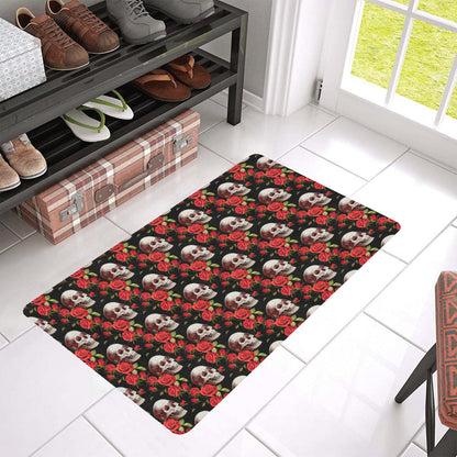 Red Rose Skull Design Print Rubber Doormat