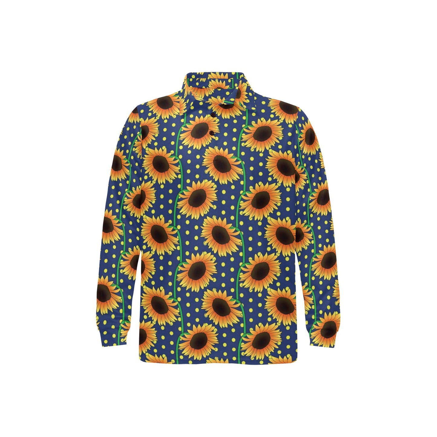 Sunflower Pattern Print Design SF03 Long Sleeve Polo Shirt For Men's