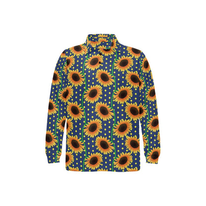 Sunflower Pattern Print Design SF03 Long Sleeve Polo Shirt For Men's