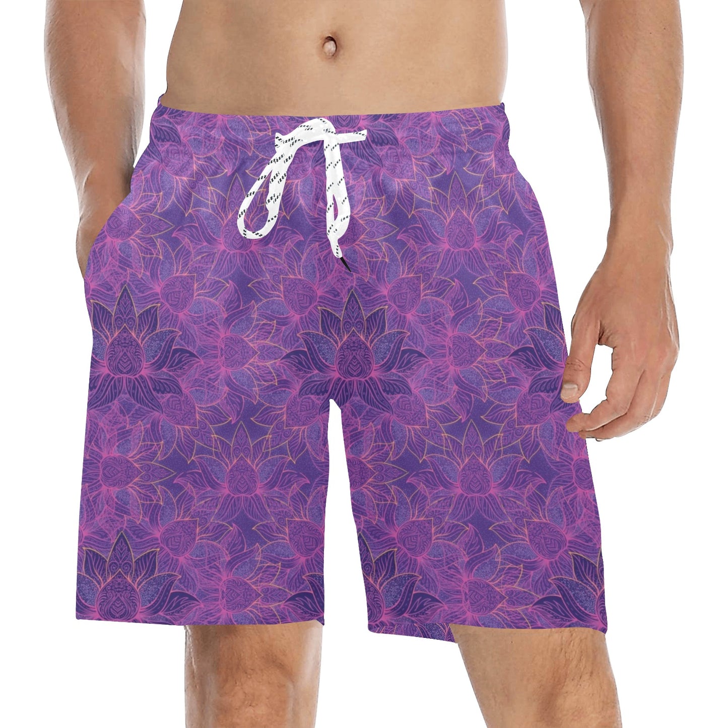 Bohemian Lotus Mandala Style Men's Swim Trunks Beach Shorts