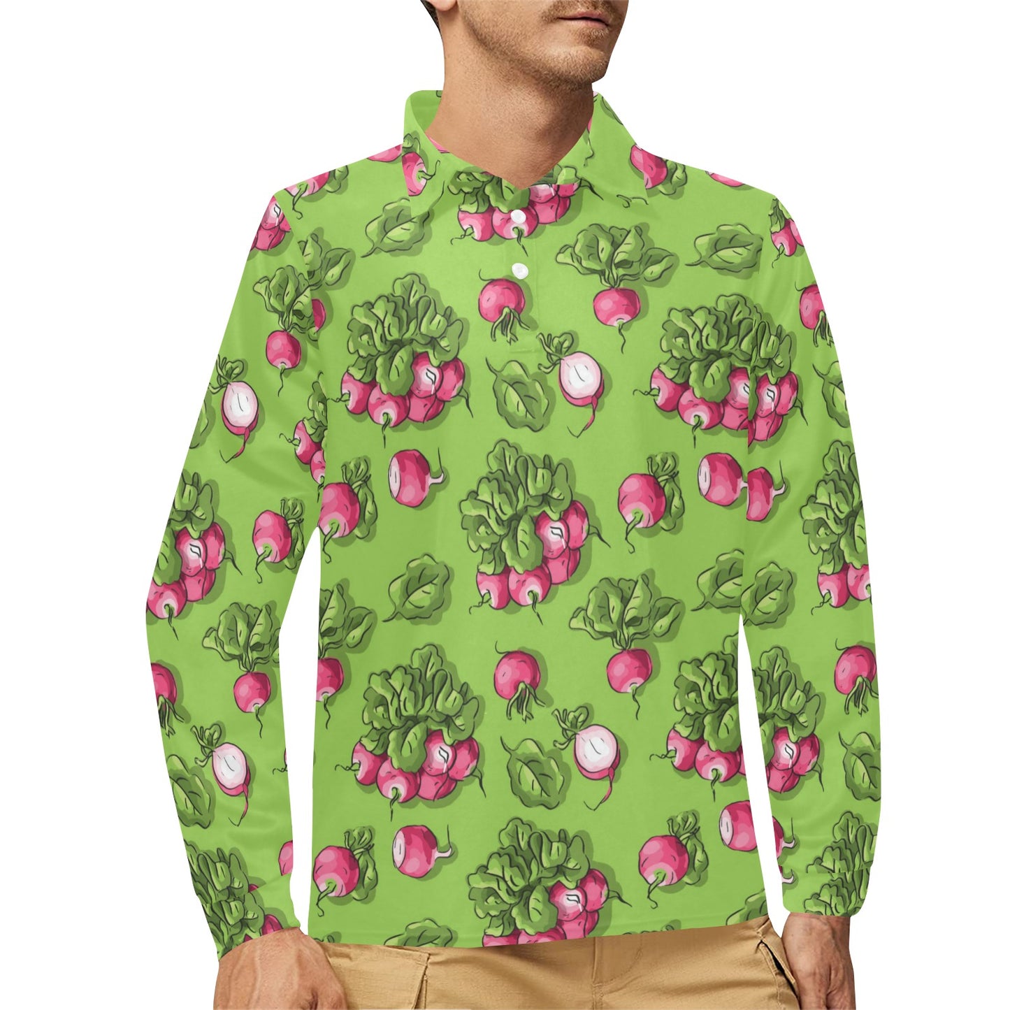 Radish Pattern Print Design A05 Long Sleeve Polo Shirt For Men's