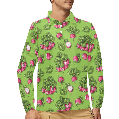 Radish Pattern Print Design A05 Long Sleeve Polo Shirt For Men's