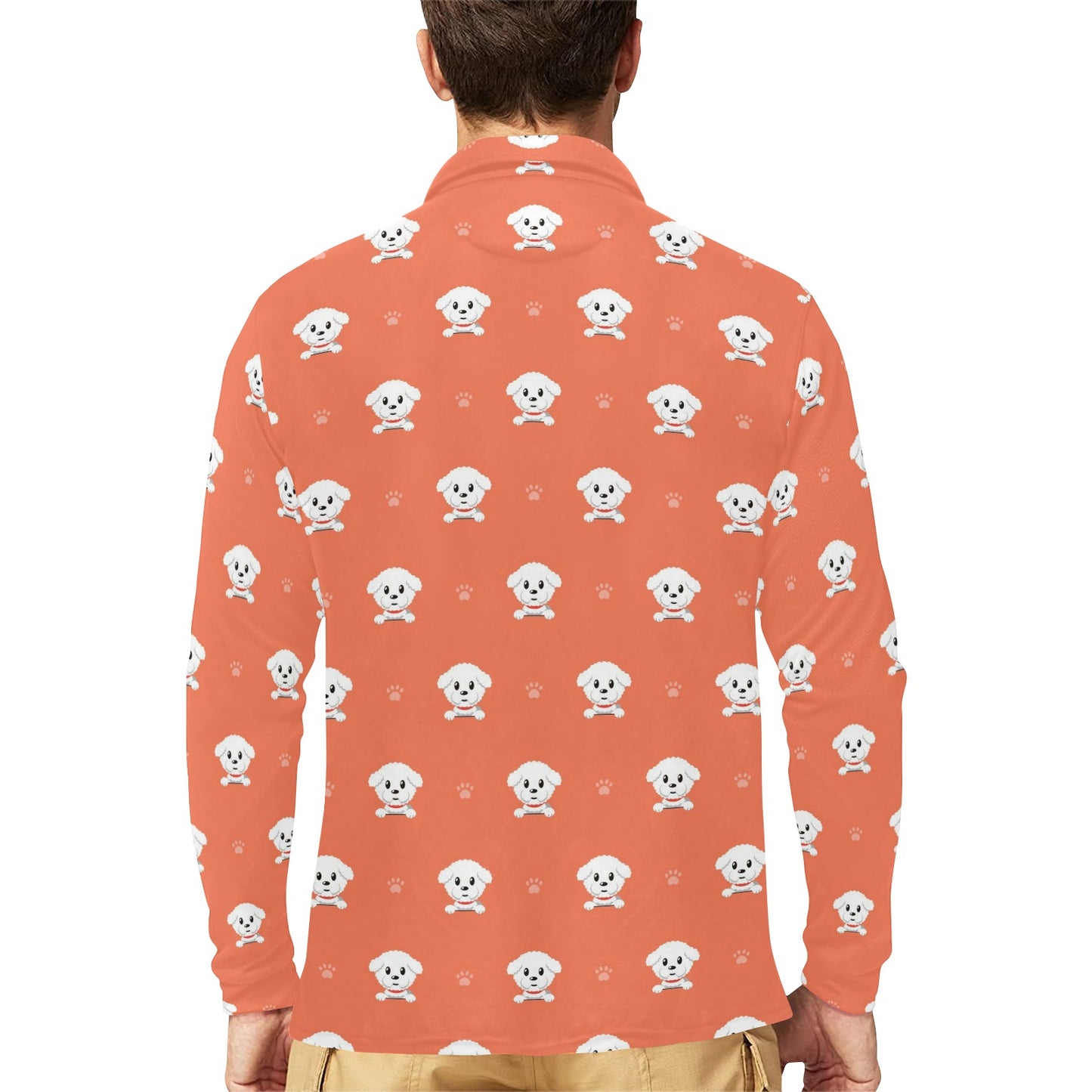 Bichons Frise Pattern Print Design 02 Long Sleeve Polo Shirt For Men's