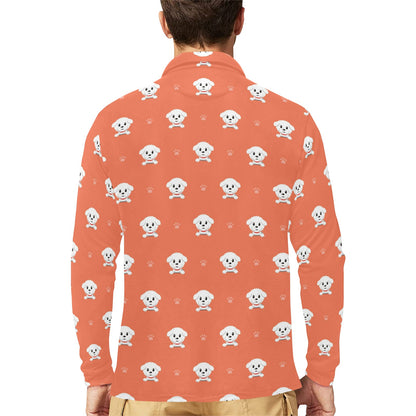 Bichons Frise Pattern Print Design 02 Long Sleeve Polo Shirt For Men's