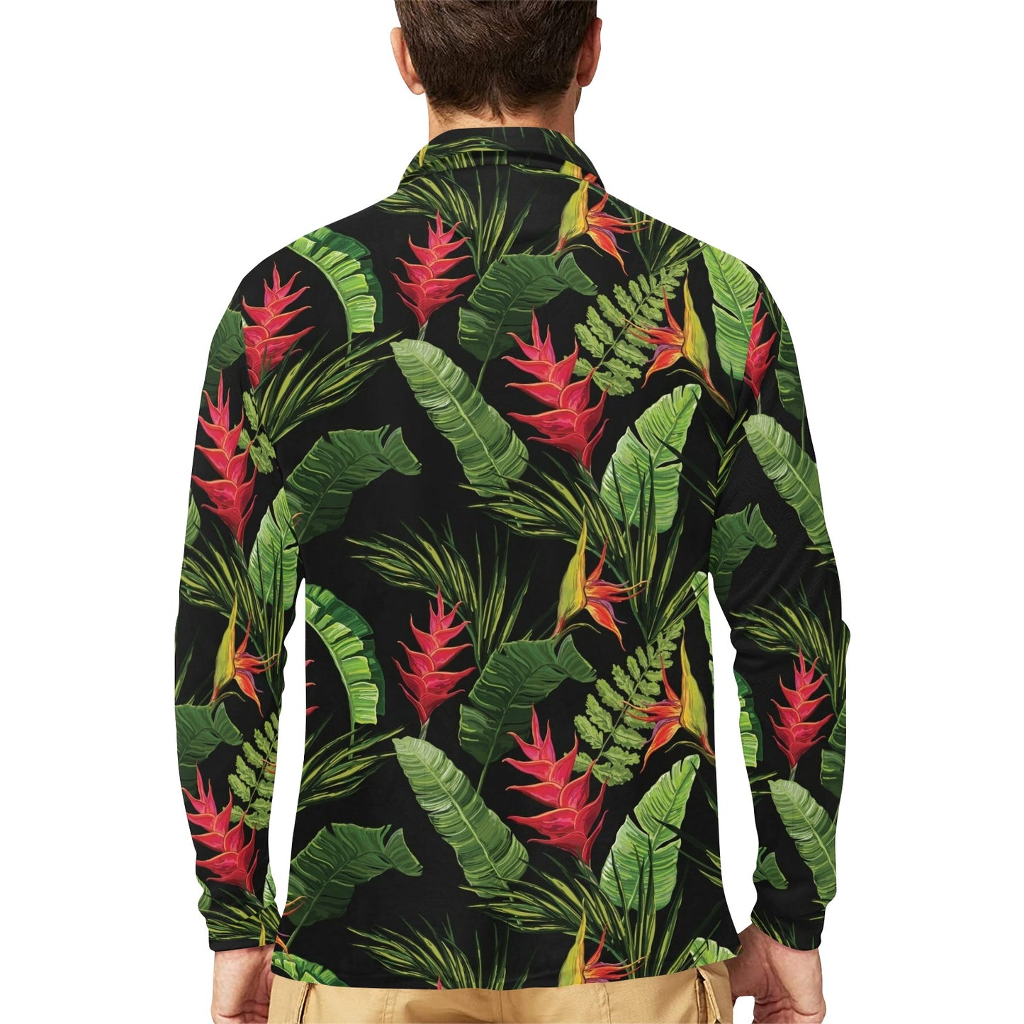 Bird Of Paradise Pattern Print Design BOP010 Long Sleeve Polo Shirt For Men's