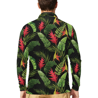 Bird Of Paradise Pattern Print Design BOP010 Long Sleeve Polo Shirt For Men's