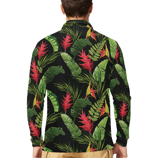 Bird Of Paradise Pattern Print Design BOP010 Long Sleeve Polo Shirt For Men's