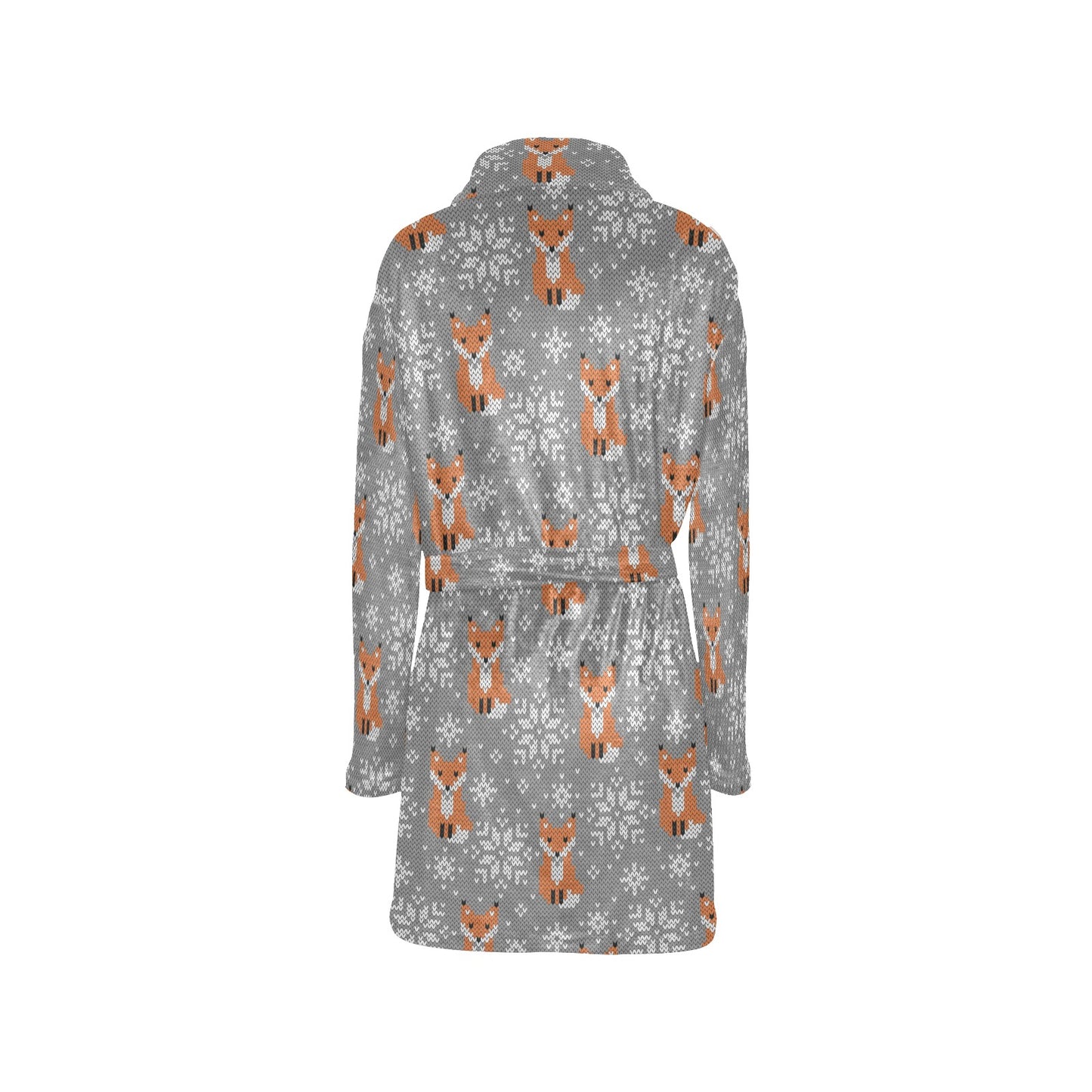 Knit Red Fox Pattern Print Design 02 Women's Fleece Robe