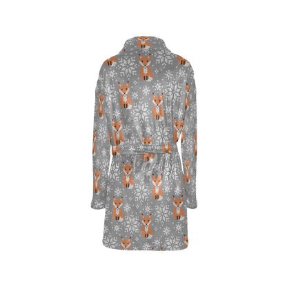 Knit Red Fox Pattern Print Design 02 Women's Fleece Robe