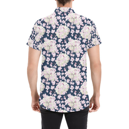 Sakura Print Design LKS305 Men Short Sleeve Button Up Shirt