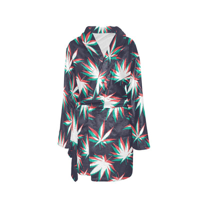 Pot Leaf Pattern Print Design A01 Women's Fleece Robe