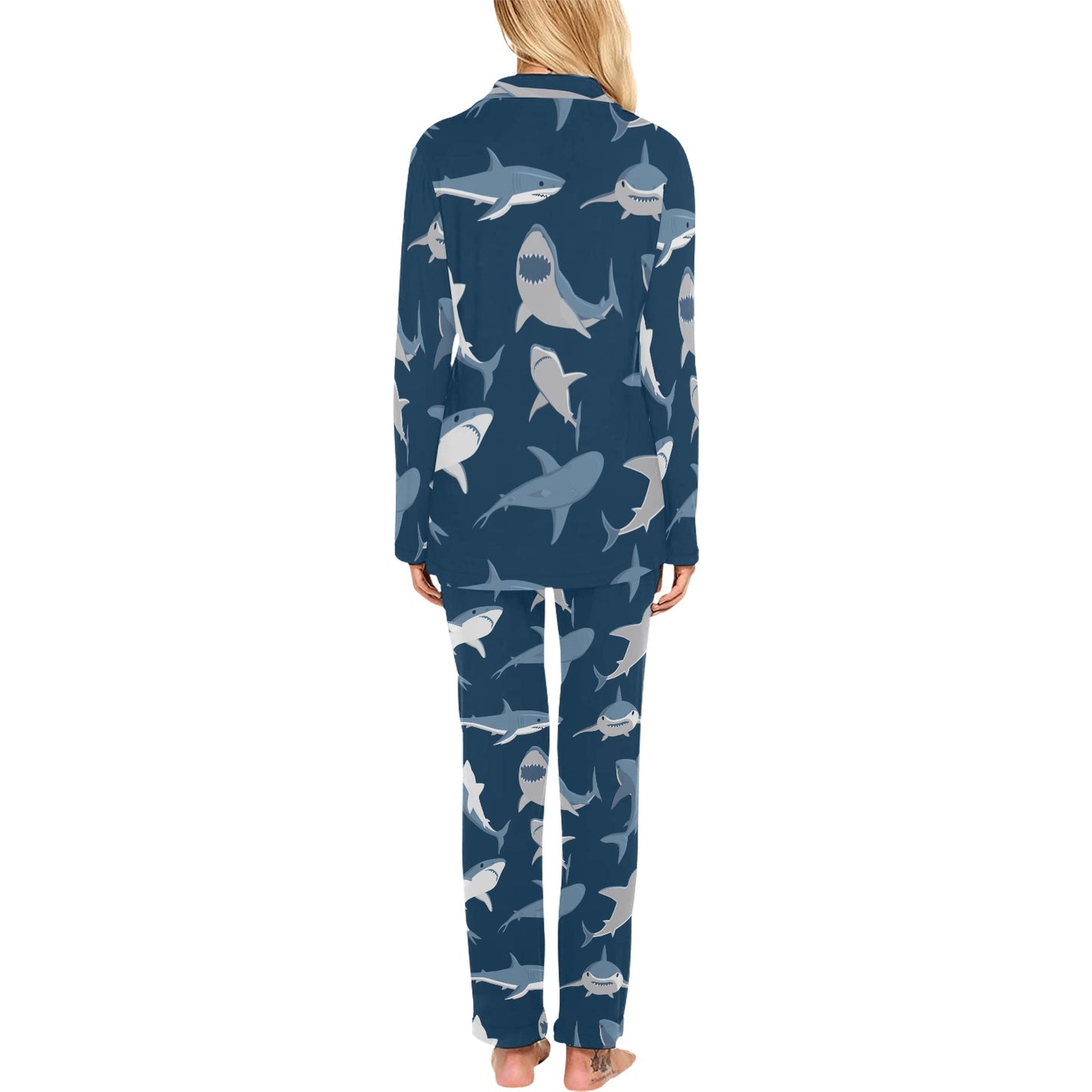 Shark Action Pattern Women's Long Pajama Set