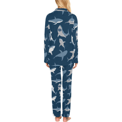 Shark Action Pattern Women's Long Pajama Set