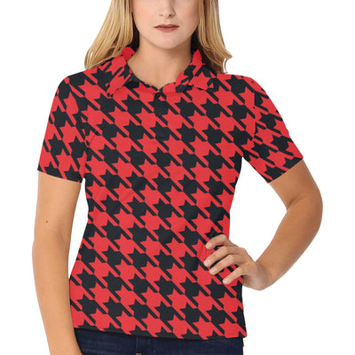 Houndstooth Red Pattern Print Design 03 Women's Polo Shirt