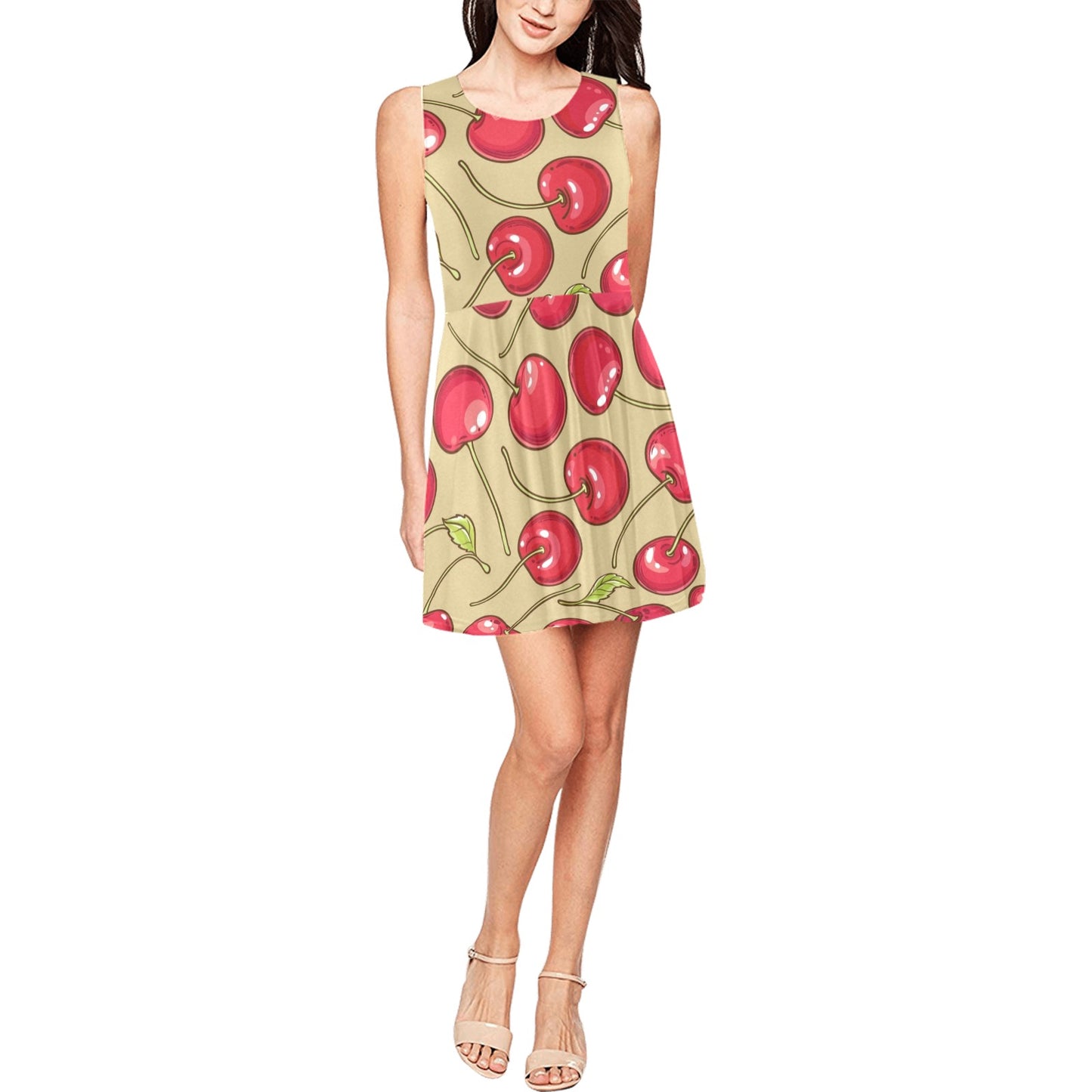 Cherry Pattern Print Design CH05 Sleeveless Dress