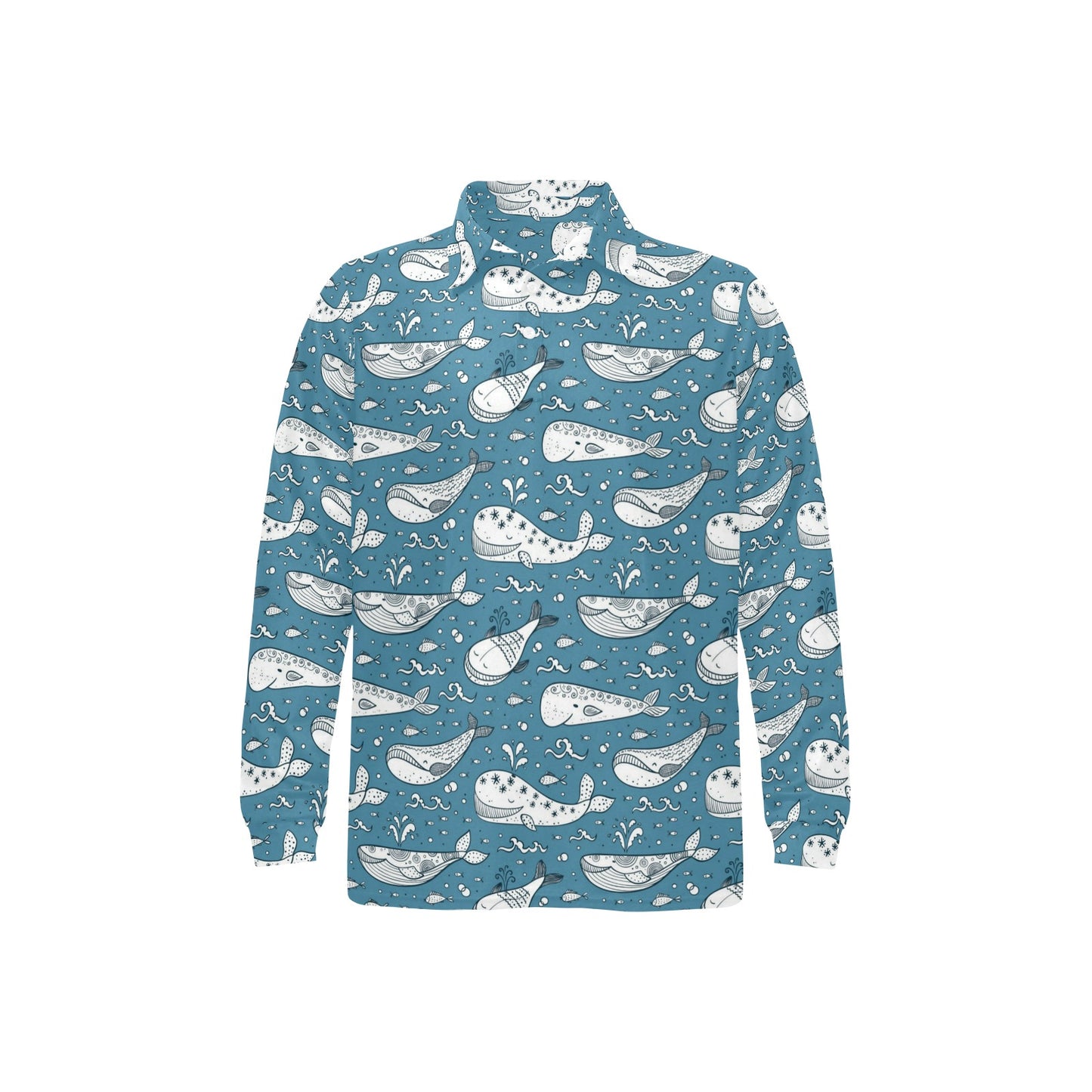 Humpback Whale Pattern Print Design 03 Long Sleeve Polo Shirt For Men's