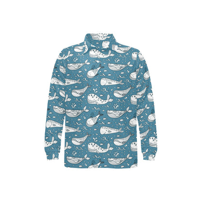 Humpback Whale Pattern Print Design 03 Long Sleeve Polo Shirt For Men's