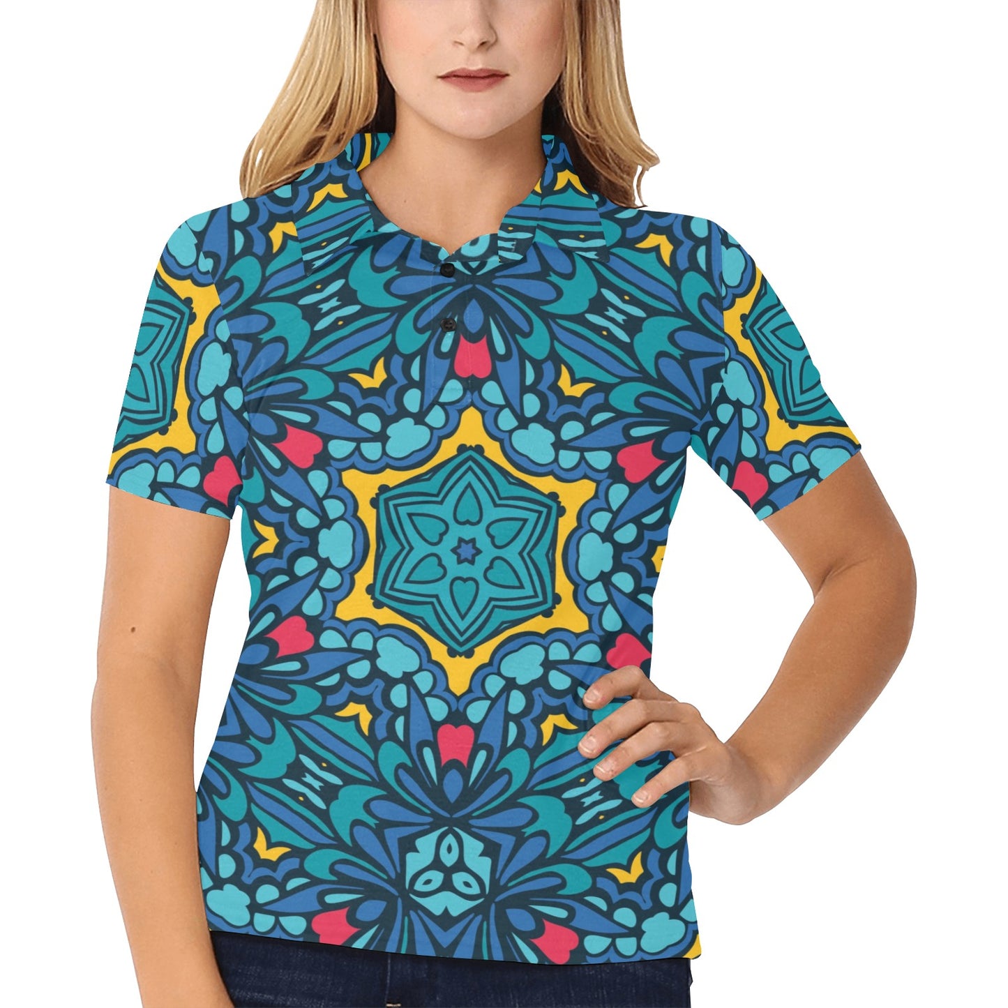 Kaleidoscope Pattern Print Design 04 Women's Polo Shirt