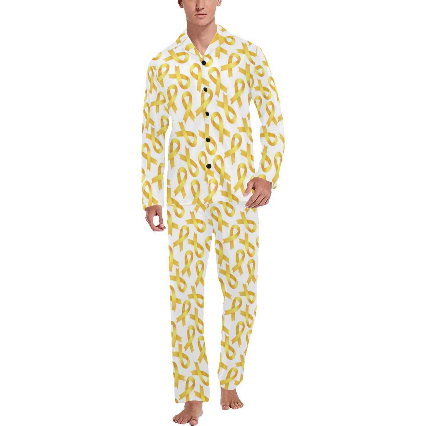 Childhood cancer Pattern Print Design 02 Men's Long Pajama Set