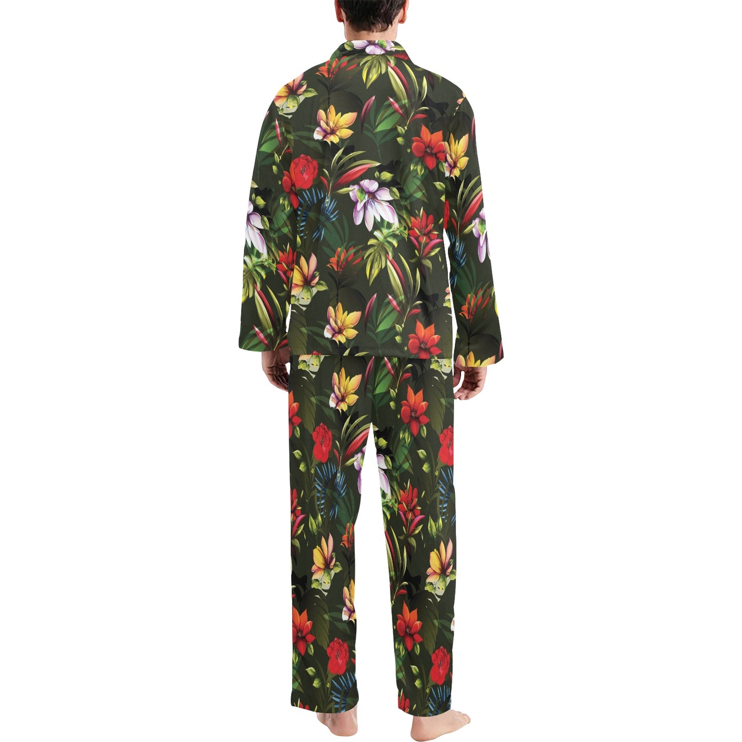 Magnolia Pattern Print Design 02 Men's Long Pajama Set