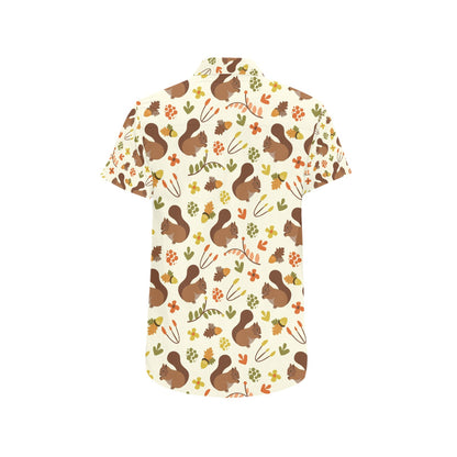 Squirrel Print Design LKS3010 Men Short Sleeve Button Up Shirt