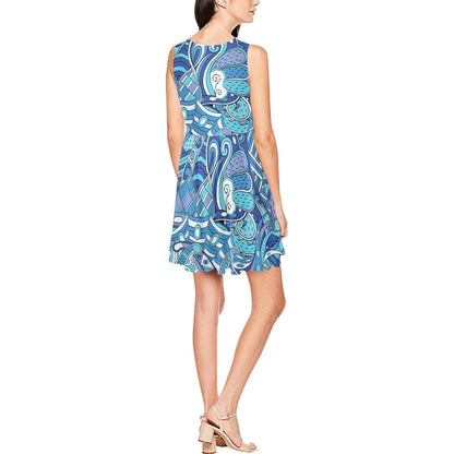 Funky Retro Pattern Print Design A02 Sleeveless Dress