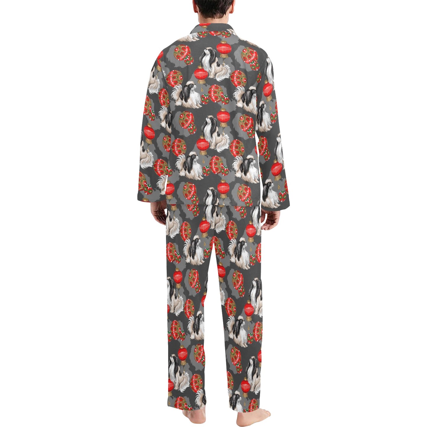 Japanese Chin Pattern Print Design 02 Men's Long Pajama Set