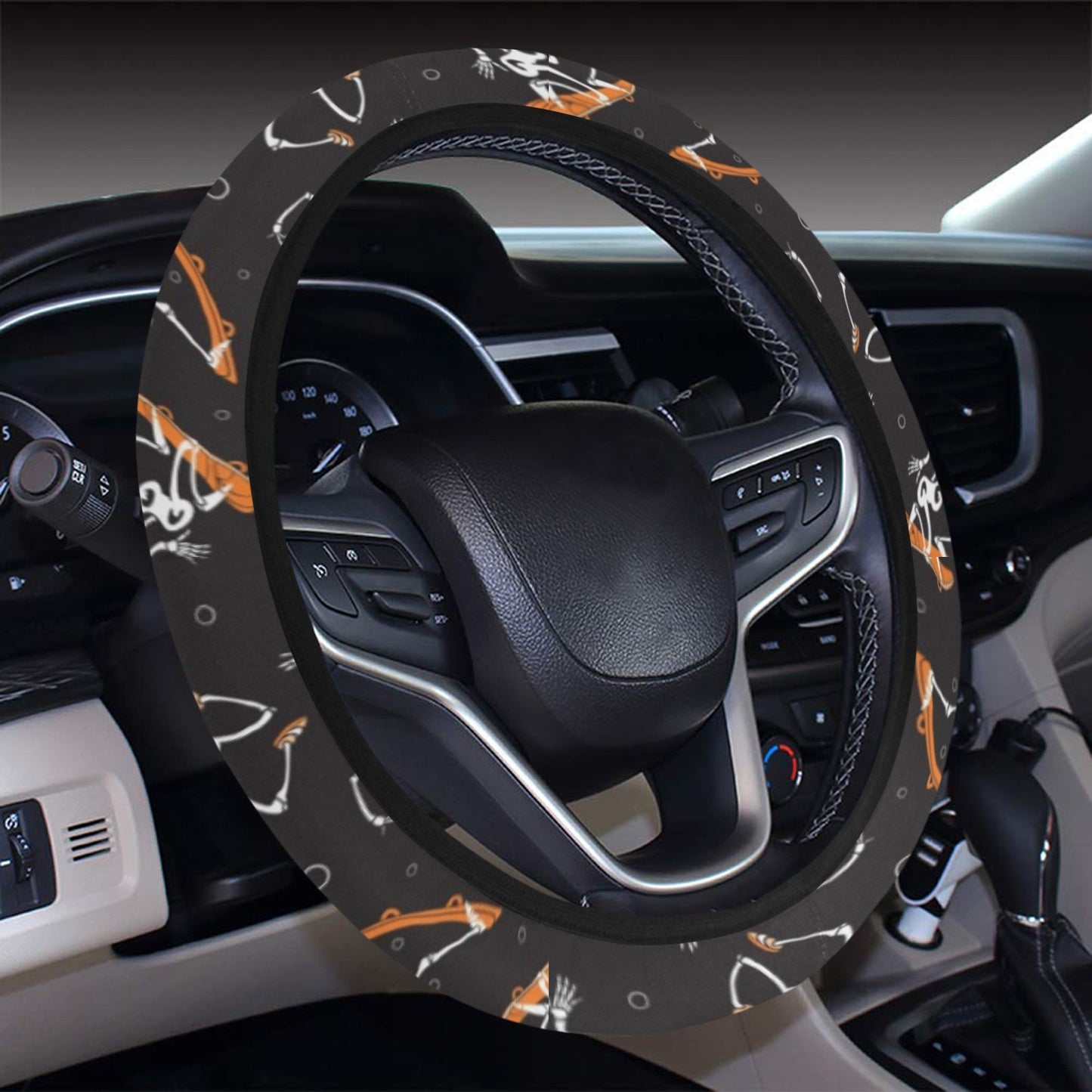 Skateboard With Skeleton Print Design LKS303 Steering Wheel Cover with Elastic Edge