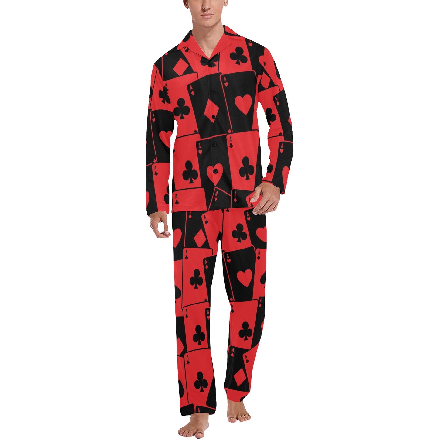 Poker Cards Pattern Print Design A01 Men's Long Pajama Set