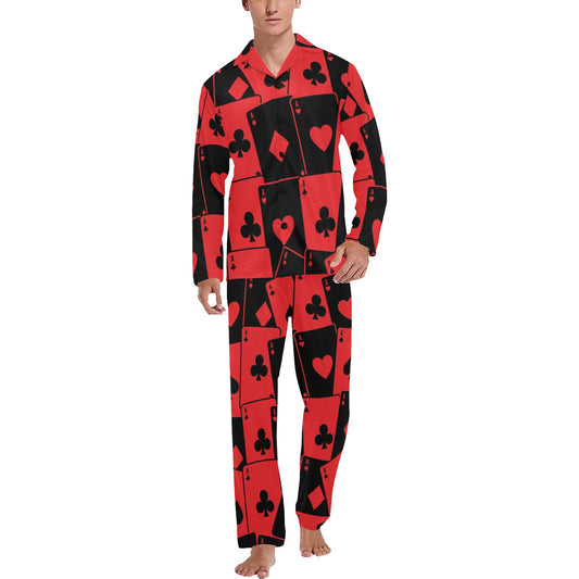 Poker Cards Pattern Print Design A01 Men's Long Pajama Set