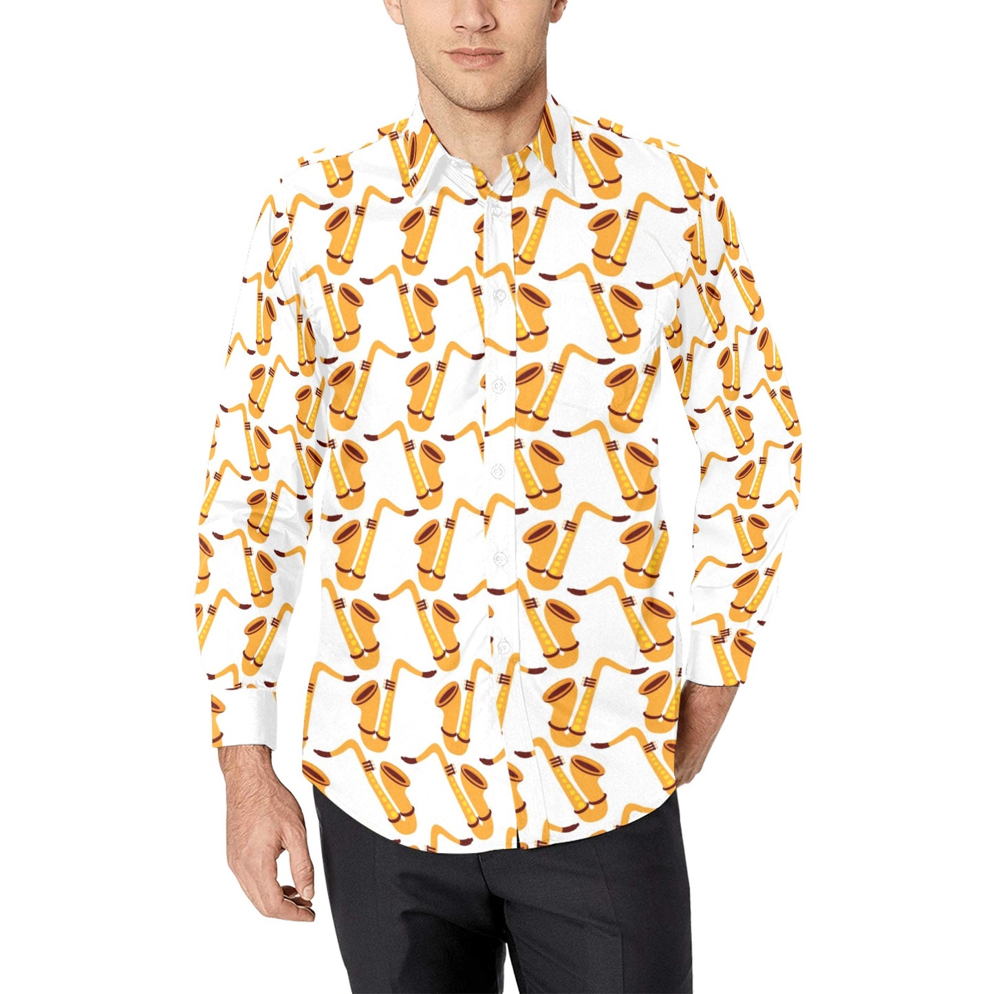 Saxophone Print Design LKS404 Men's Long Sleeve Dress Shirt