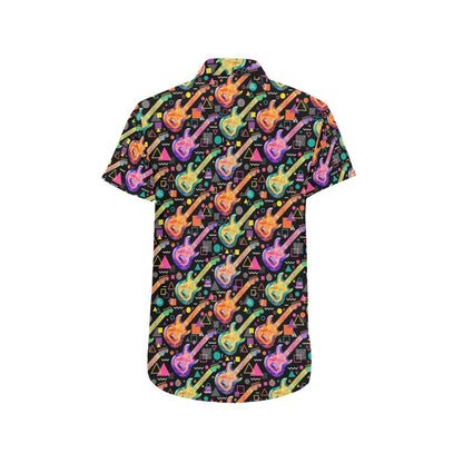 Electric Guitar Print Design LKS403 Men Short Sleeve Button Up Shirt