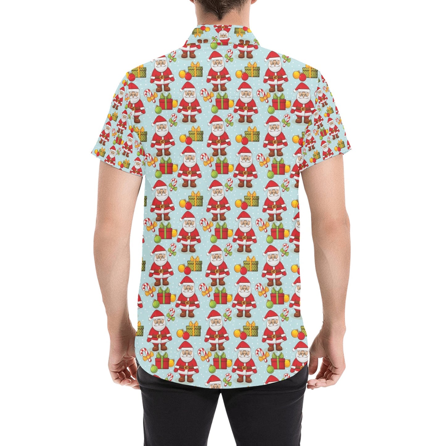 Santa Christmas Themed Print Design LKS303 Men Short Sleeve Button Up Shirt