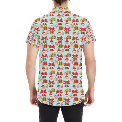 Santa Christmas Themed Print Design LKS303 Men Short Sleeve Button Up Shirt