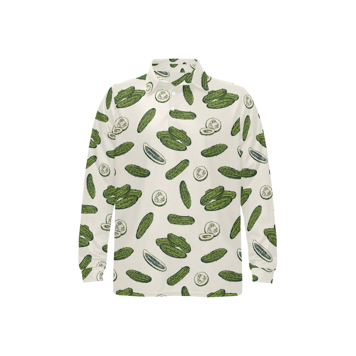 Cucumber Pattern Print Design CC05 Long Sleeve Polo Shirt For Men's
