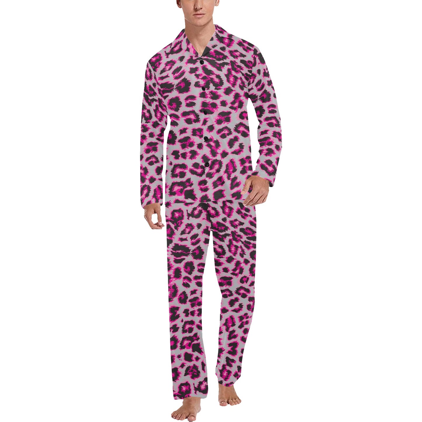 Leopard Pattern Print Design 02 Men's Long Pajama Set