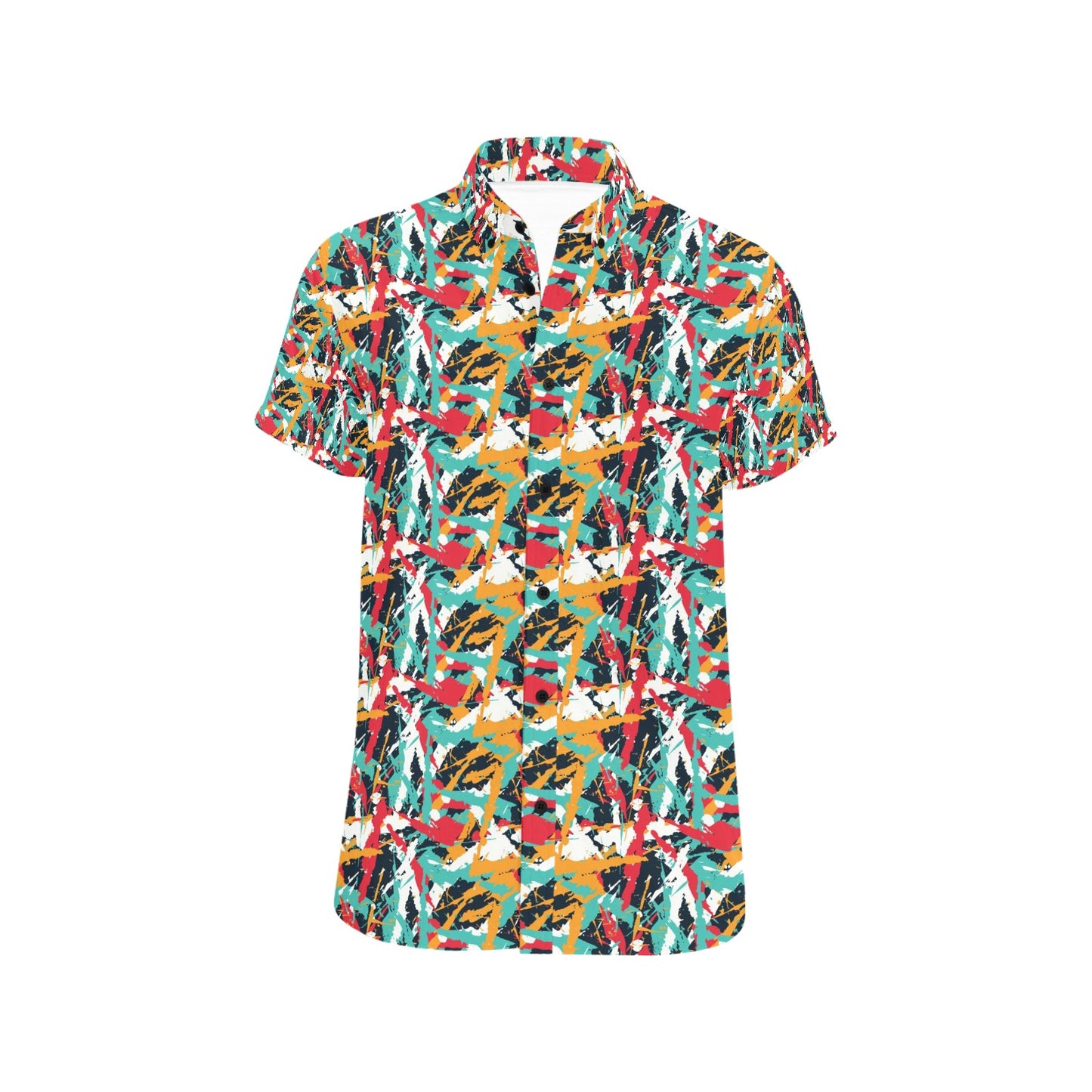 Splatter Print Design LKS304 Men Short Sleeve Button Up Shirt