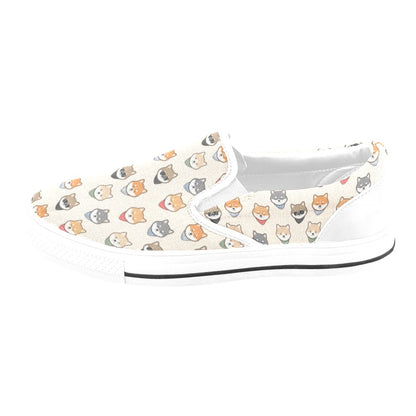 Shiba Inu Print Design LKS3010 White Slip Ons Canvas Women's Shoes