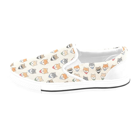 Shiba Inu Print Design LKS3010 White Slip Ons Canvas Women's Shoes