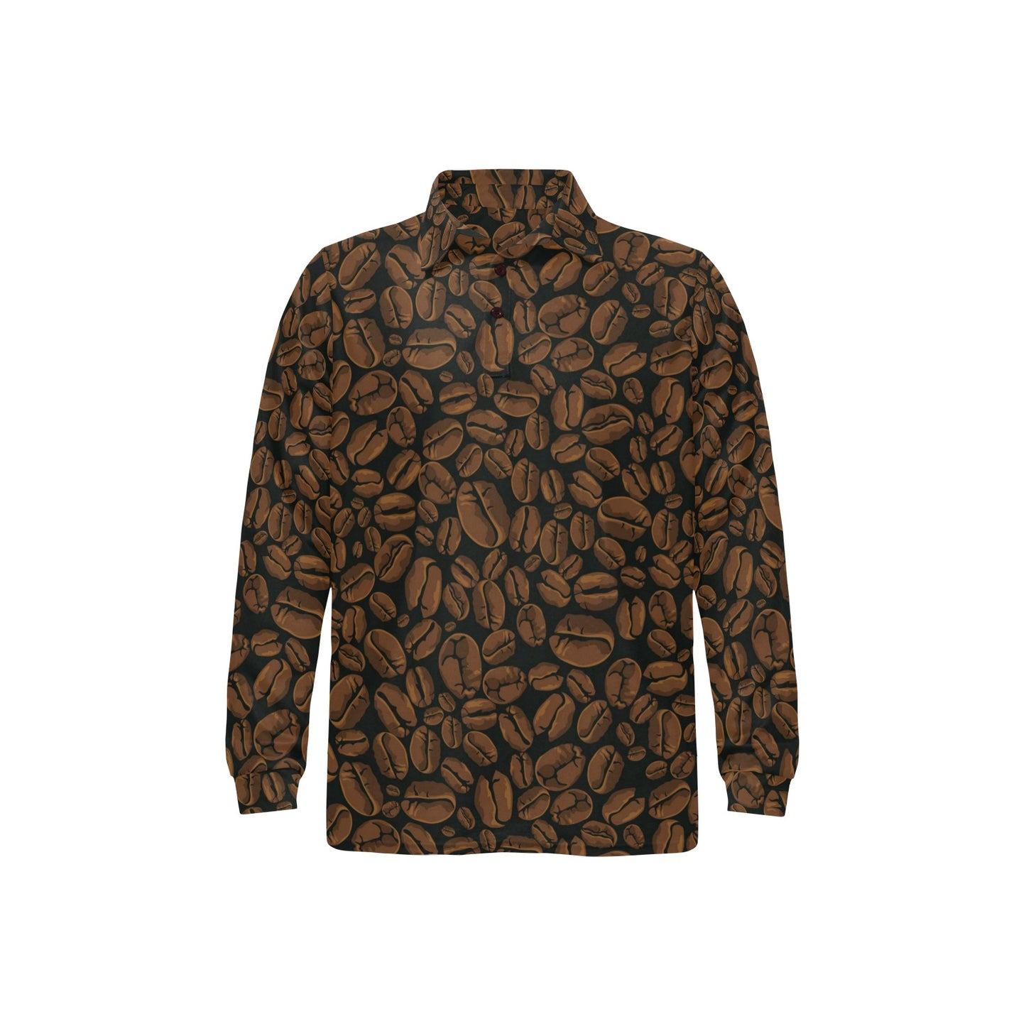 Coffee Pattern Print Design 01 Long Sleeve Polo Shirt For Men's