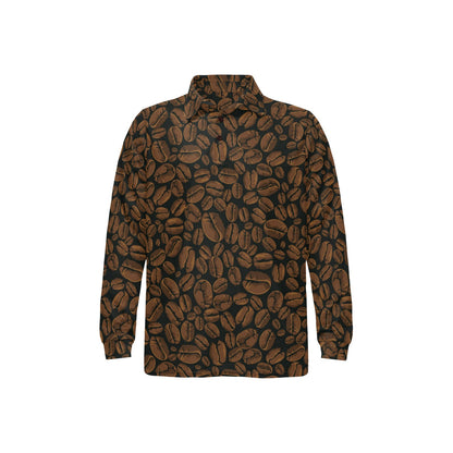 Coffee Pattern Print Design 01 Long Sleeve Polo Shirt For Men's