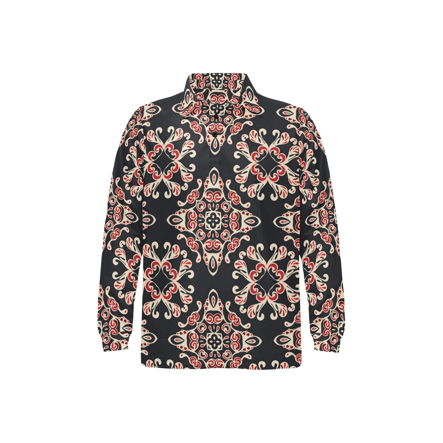 Medallion Pattern Print Design 01 Long Sleeve Polo Shirt For Men's