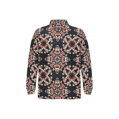 Medallion Pattern Print Design 01 Long Sleeve Polo Shirt For Men's