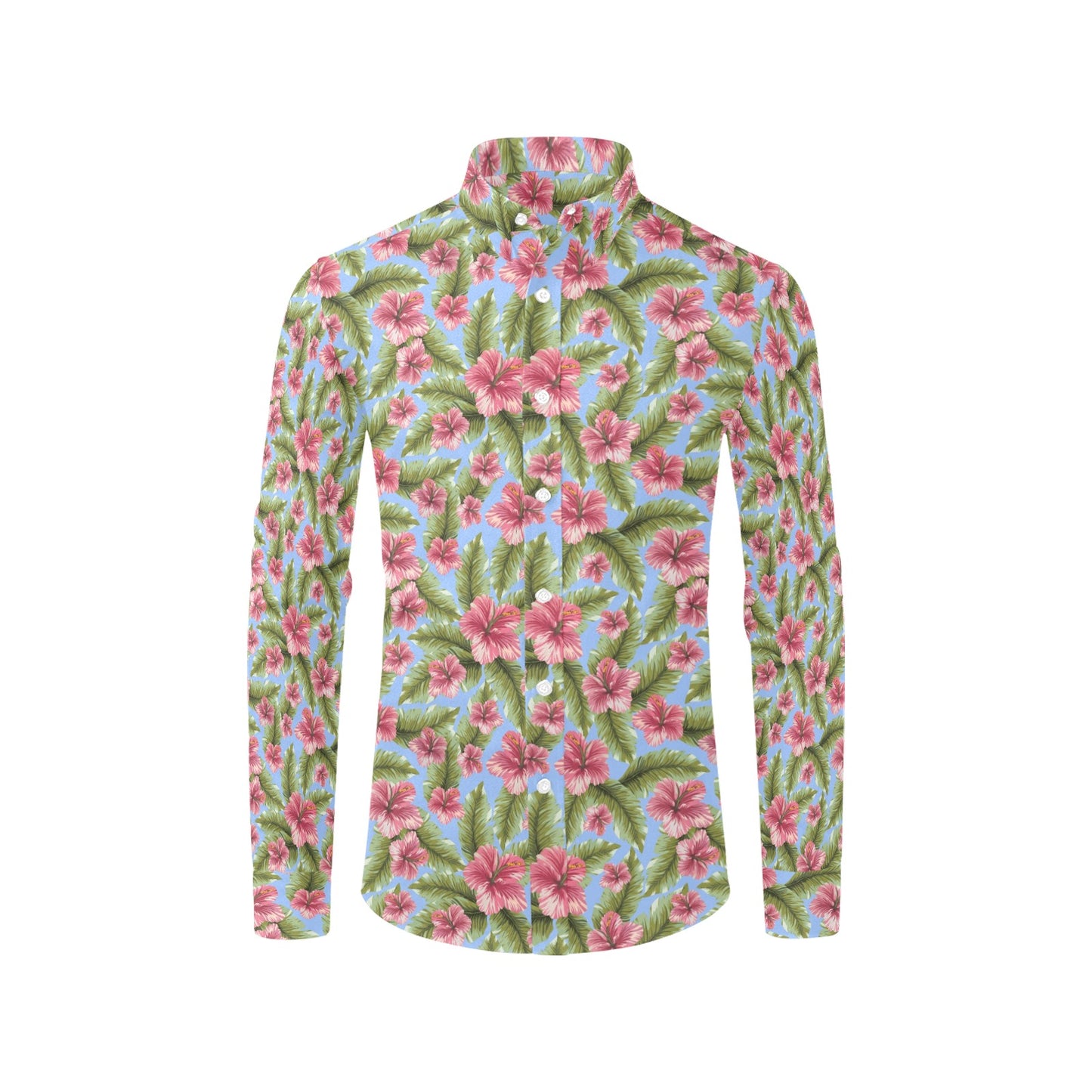 Tropical Flower Print Design LKS301 Men's Long Sleeve Dress Shirt