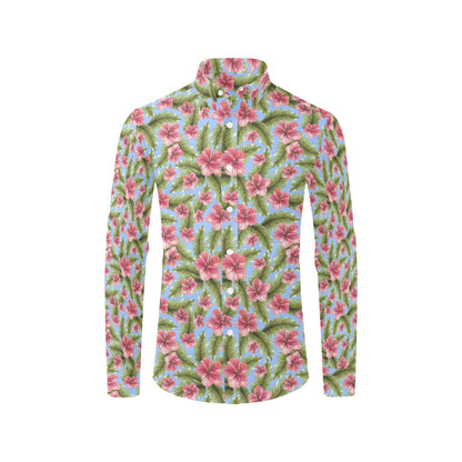 Tropical Flower Print Design LKS301 Men's Long Sleeve Dress Shirt