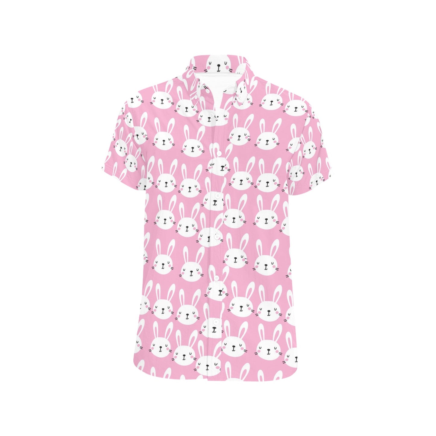 Rabbit Print Design LKS401 Men Short Sleeve Button Up Shirt