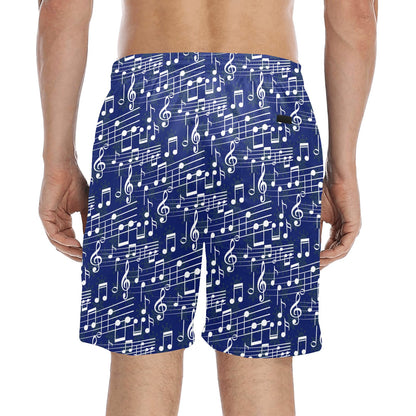 Music Note Blue Themed Print Men's Swim Trunks Beach Shorts