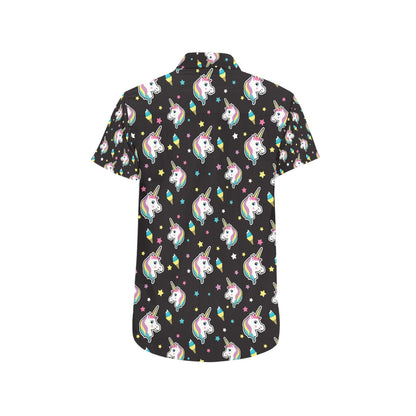 Unicorn Print Design LKS302 Men Short Sleeve Button Up Shirt