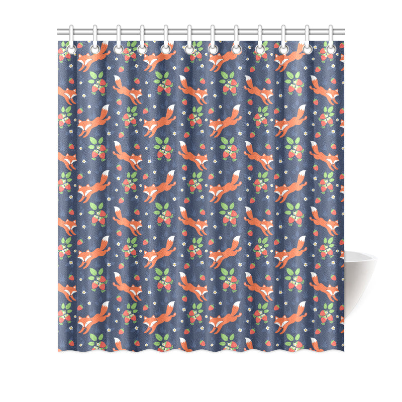 Fox Strawberry Print Pattern Shower Curtain